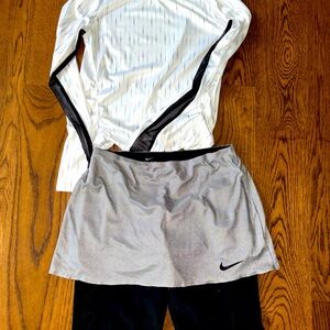 2 LOT * LUCKY IN LOVE neon mesh long sleeve shirt & NIKE drifit Skirt leggings S